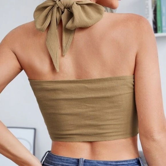 New Crisscross Wrap Tie Back Crop Halter  Top - Picture 3 of 5
